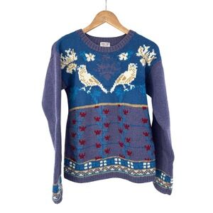 Vintage Shetland Wool Bird Floral Knit Sweater Womens M Skyr Sportswear